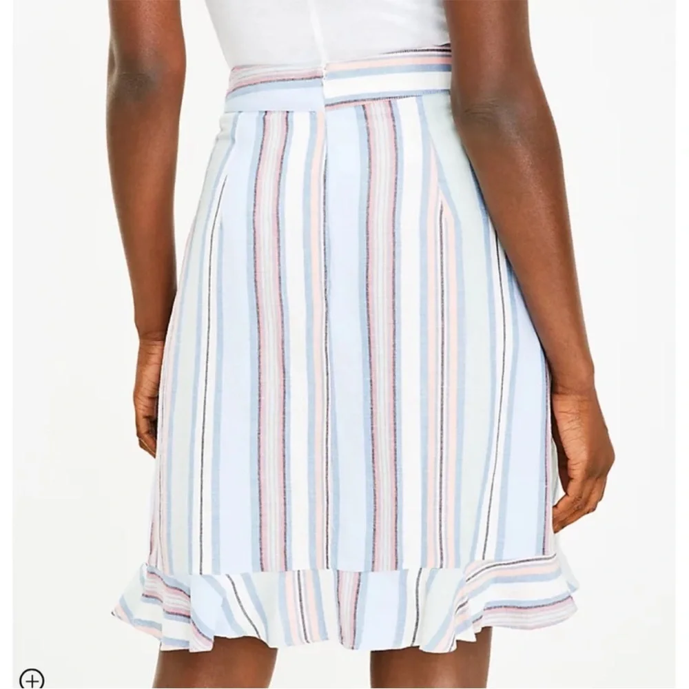 NWT Loft Front Wrap Skirt Pastel Striped Ruffle Back Zip Green Blue Pink Size 12